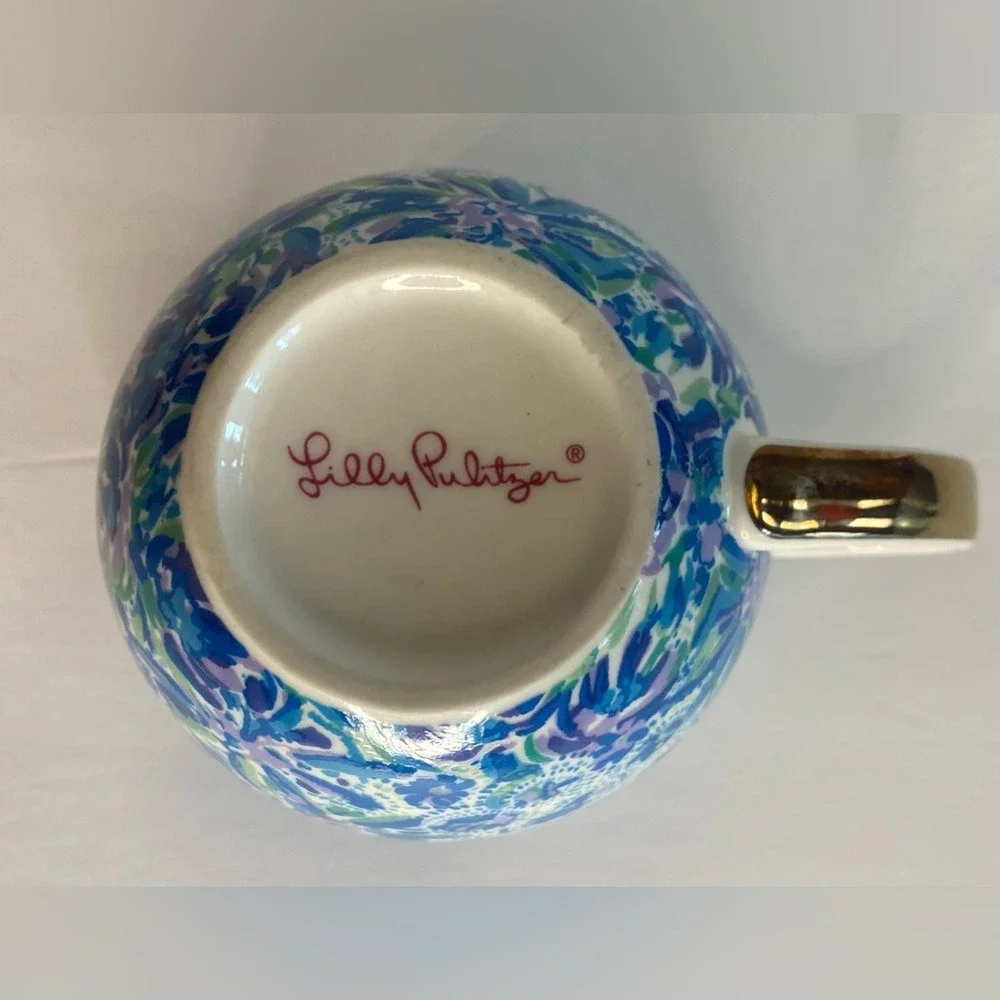 Lilly Pulitzer Coffee Cup Mug Blue Floral with Gold Handle